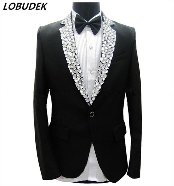 

sparkly rhines black jacket blazers pants men039s suits male singer stage performance costume party host groom wedding dre3518918, White;black