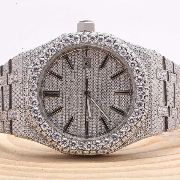 

brand new iced out 2023 arrival luxury gold sier original customized hip hop men missanite diamond wrist watch, Slivery;brown
