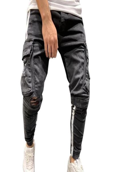 

men039s jeans for men fashion ripped frayed denim pants casual skinny leg slim fit trousers pockets7616626, Blue