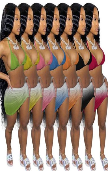 

women bikini 3 piece set swimsuit halter brabikini bottommini skirts summer clothing fashion gardient bathing suit xsxl 465487182, White;black