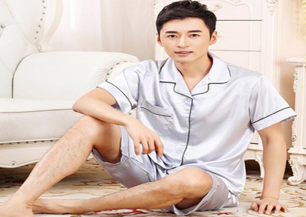 

tonycandice satin silk pajamas shorts mens rayon sleepwear summer male pajama set soft nightgown for men pyjamas1629623, Black;brown