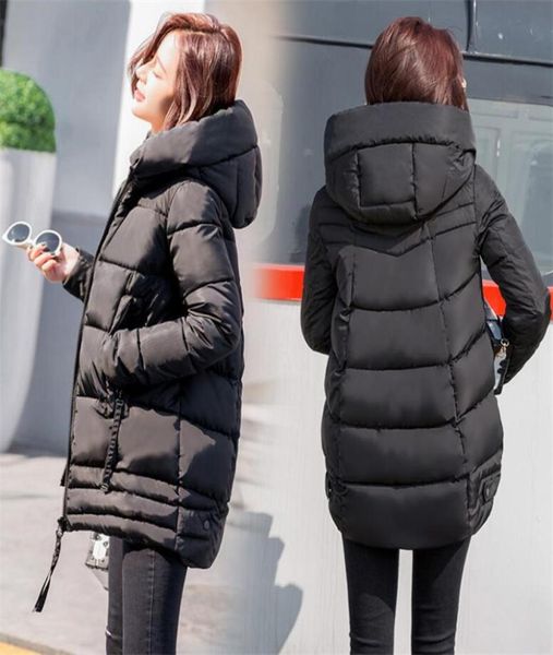 

pure color women jacket 2019 winter plus size womens parkas thicken outerwear solid hooded coats female slim cotto 2138408, Black