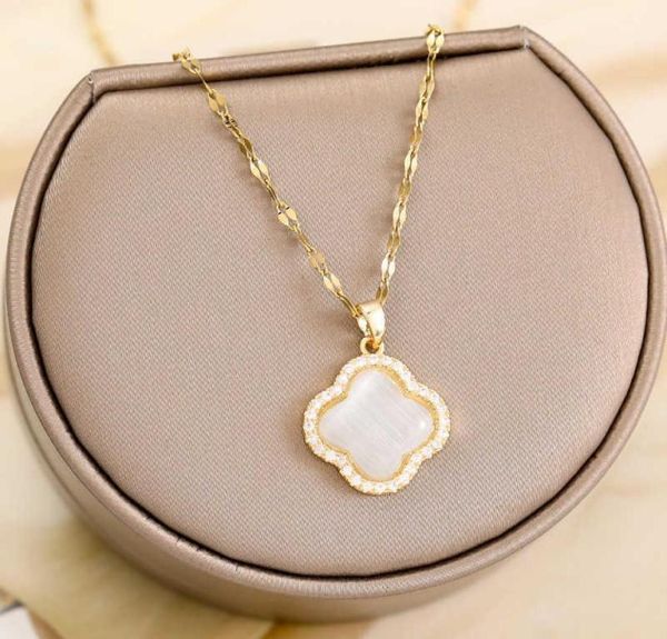 

pendant necklaces 18k gold good lucky clover pendant necklace micro pave women wedding jewelry6696357, Silver