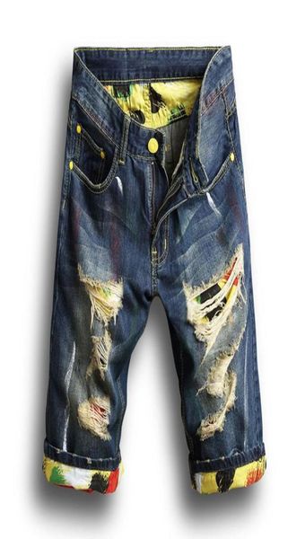 

summer mens stylist holes denim shorts fashion men denim jeans slim straight jeans trend mens stylist shorts1946981, Blue