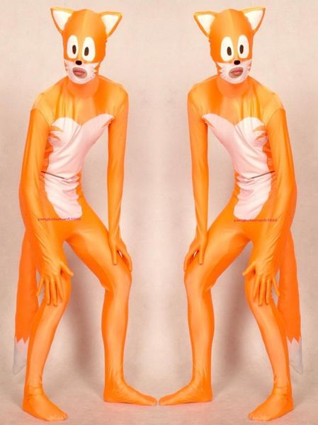 

orangewhite lycra spandex fox catsuit costume full outfit women men tights bodysuit costumes back zipper halloween pa7521247, Black;red