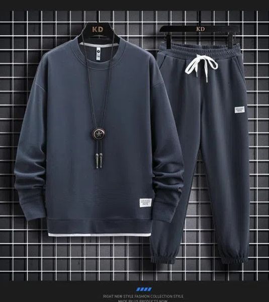 

mens tracksuits spring autumn tracksuit classic fashion trend waffle ger twopiece male casual loose large size highquality suit 230818, Gray