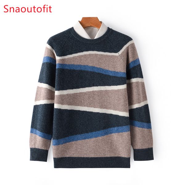 

men's sweaters young and middleaged autumn winter warm wool knitt sweater oneck stripe urban casual pullover loose dad formal wear 2308, White;black