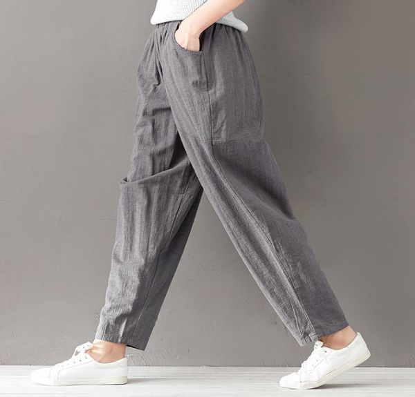

vintage cotton linen harem pants trousers women summer elastic high waist comfortable female casual sweatpants pantalon6614984, Black;white