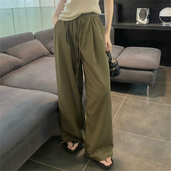

women's pants s plamtee solid mopping pant ol high waist loose all match summer 2023 daily wide leg streetwear mujer straight casual 23, Black;white