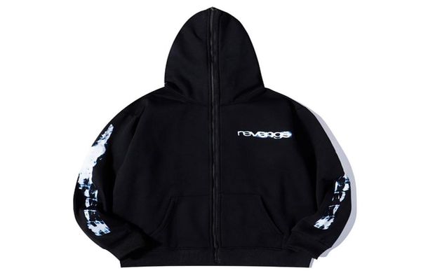 

hip hop hoodie white print pullover men women 1 fleece outwear zipper coat8585622, Black