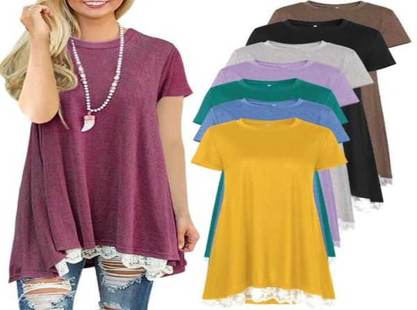 

women039s lace short sleeve tunic blouse fashion new round neck aline flowy shirt7875207, White