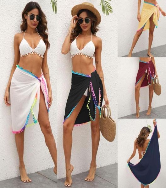 

summer female beach solid color bikini coverups women039s bandage tassels coverup skirts ladies beachwears 2021 swimwear4237646, White;black