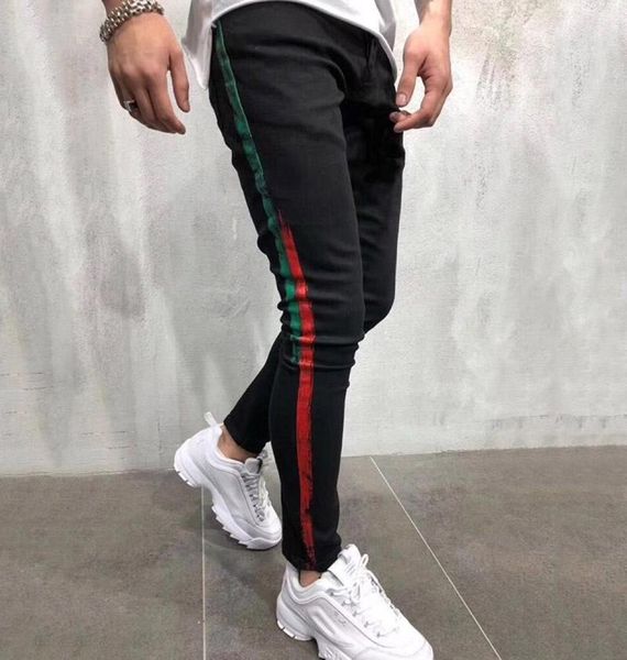 

new fashion mens ripped jeans mens stylist clothing breathable denim pants male color stripe printing jeans2238829, Blue