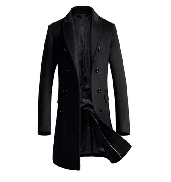 

double breasted mens wool coat new fashion men woolen coat winter jacket trench outerwear overcoat breasted peacoat men9486247, Black