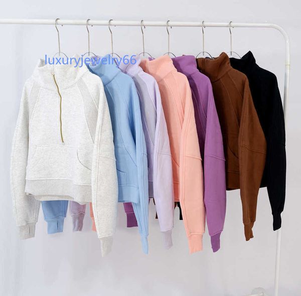 

lulu jackets yoga coat lululemens women sports gym outdoor stand collar jacket scuba oversized funnel neck half zip hoodies woman lady gilrs, Gray