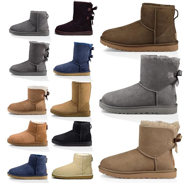 

australia boots fur ankle boots snow booties cotton bowtie slipper for women fluffy shoes chestnut comfortable sheepskin tazz mini ladies bo, Black