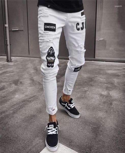 

men039s jeans men39s fashion vintage ripped super skinny slim fit zipper denim pant destroyed frayed trousers cartoon gothic6548766, Blue