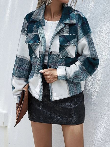 

womens jackets autumn winter plaid jacket women casual loose long sleeve lapel coat female vintage fashion single breasted pocket short outw, Black;brown