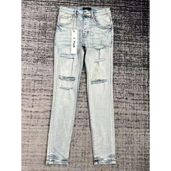 

purple jeans designer retro brand denimjeans mens ripped straight regular denim tears washed old long fashion hole stack 13431, Blue
