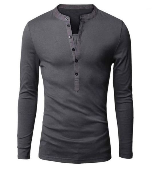 

whole unique t shirt men single breasted v neck long sleeve henley shirt european fashion dark gray tee shirt men tshirt xxl6829914, White;black