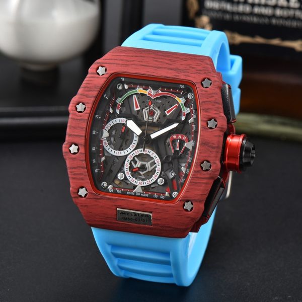 

wristwatches for men 2023 mens watches five needles all dial work quartz watch luxury brand chronograph clock rubber belt fashion richar ton, Slivery;brown