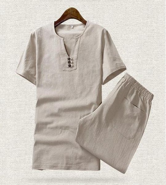 

new arrival summer cotton linen thin short sleeve tshirt fashion plus size m5xl two piece sets shorts for men7152803, Gray