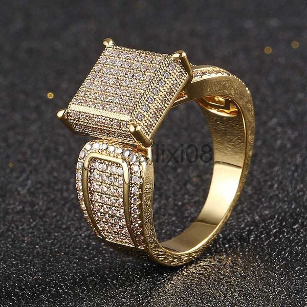 

band rings personalized hip hop men's square ring new micro set zircon 18k gold ring j230819, Silver