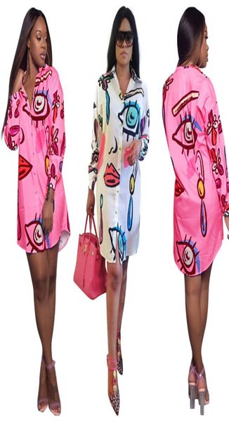 

fashion casual dresses women stylish printed shirt dresses loose mini dressing plus size clothing6256263, Black;gray