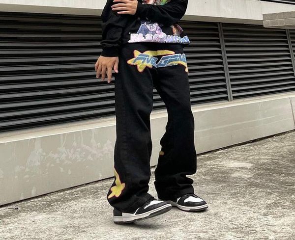 

men039s jeans fashion y2k retro denim men brand clothing women mens embroidery harajuku straight casual wide leg pants street t8725132, Blue