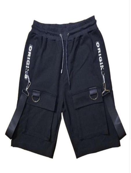 

men casual multi pockets ribbons hip hop punk cargo shorts streetwear mens hiphop skateboard short pants bermuda masculina 54541178126030, White;black