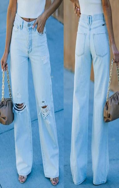 

women039s new temperament leisure hole denim pants012312820116165807, Blue