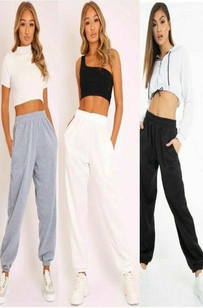 

ladies trousers casual sports pants plain track jogging pants haul two pockets beam hip hop loose cotton sweatpants stock in usa2459940, Black;white