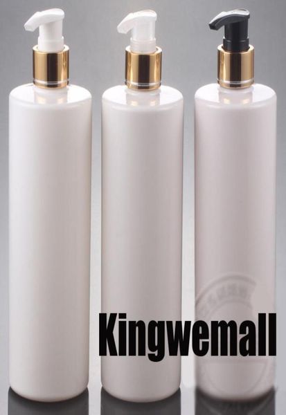 

500ml 300pclot empty cosmetic refillable plastic pet bottles for body cream round white gold lotion pump bottle6927125