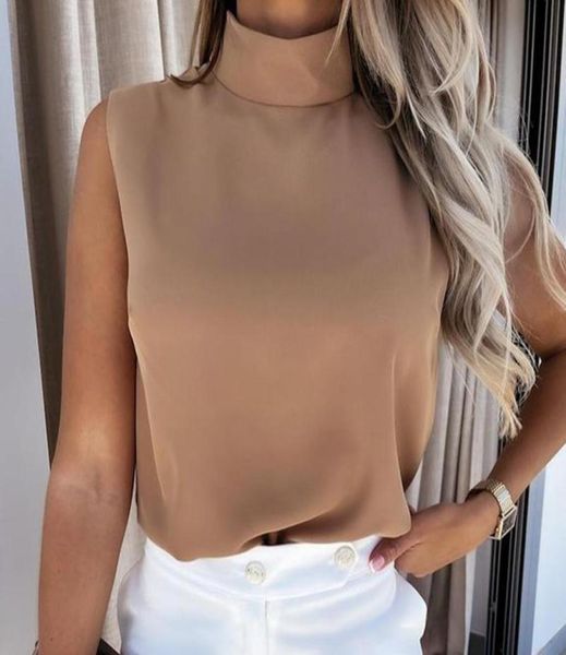 

fashion turtleneck sleeveless loose tshirts women elegant solid shrug casual spring summer tees ladies women039s tshirt7122273, White
