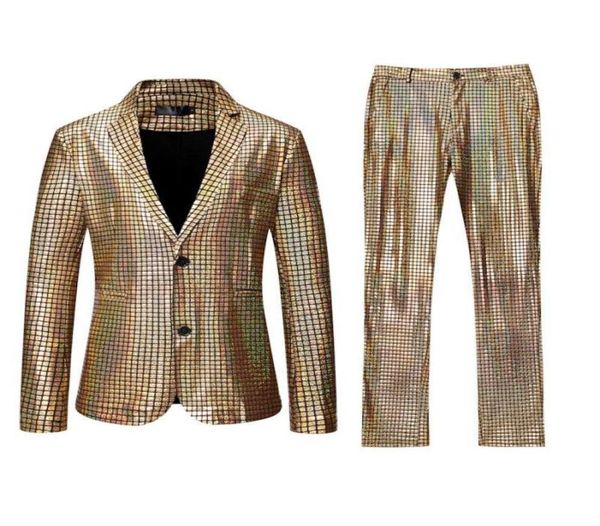 

gold plaid sequin glitter suit men wedding groom tuxedo suits mens notched lapel prom stage costume with pants ternos men039s 9595435, White;black