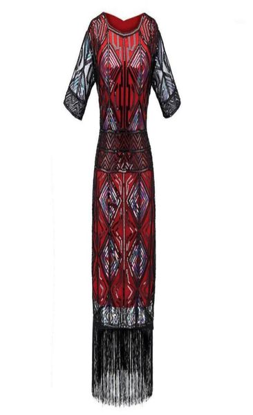 

great gatsby dress 1920s vintage flapper sequined embellished fringed dress sleeve midi party art deco double lady summer17479409, Black;gray