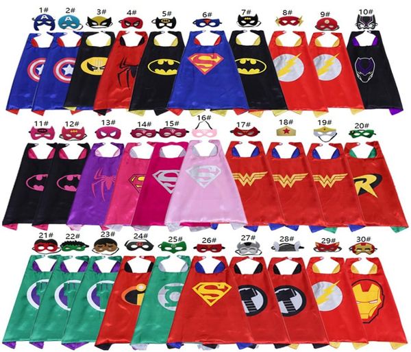 

7070cm double sided satin cartoon cosplay costumes whole 30 figures superhero capes masks set kids halloween christmas party 7139944, Black;red