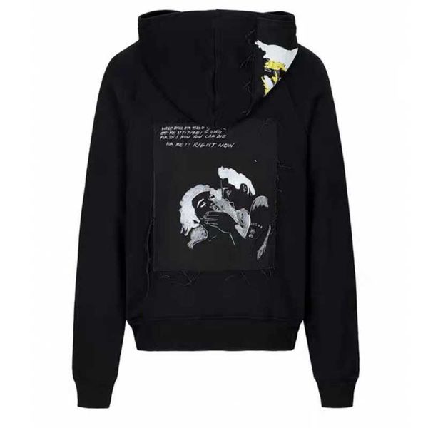 

men's hoodies rtim erd second generation damaged patch figure hoodie os loose washable casual hoodie, Black