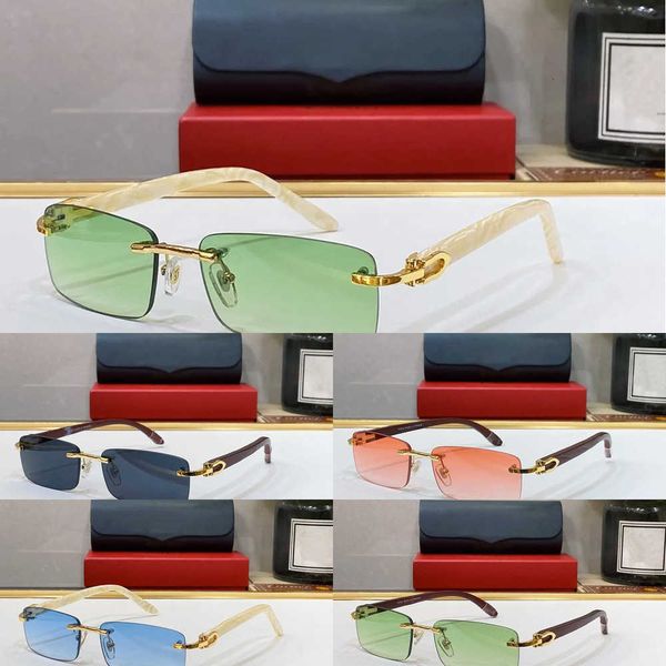 

luxury designer wood sunglasses for woman buffalo horn glasses mens rimless fashion sport sun glasses silver gold metal frame eyewear, White;black