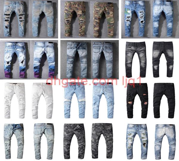 

distressed france fashion pierre straight jeans men039s biker jeans hole stretch denim casual jean men skinny pants elasticity 5150377, Blue