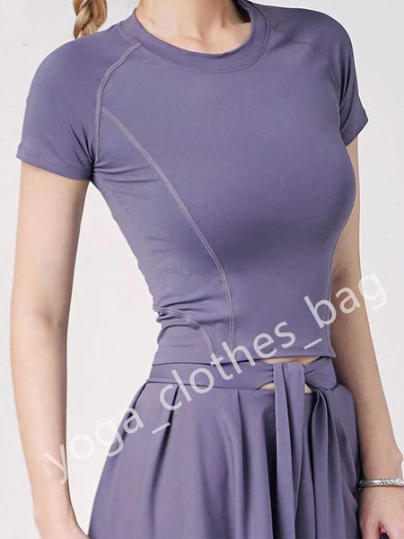 

lu-dx30011 sports women's beauty back mesh stitching yoga short-sleeved tight-fitting quick-drying fitness clothes shaping yoga outfits