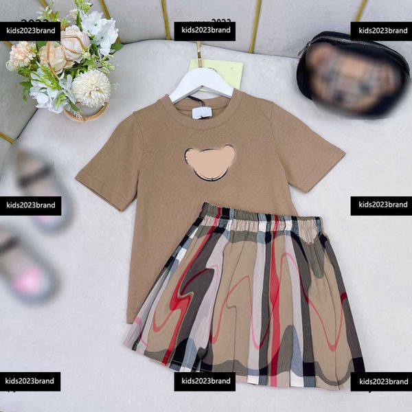 

summer outdoors tracksuits designer kids clothes cute little bear print child sets baby 2pcs animal print t-shirt and short skirt, White