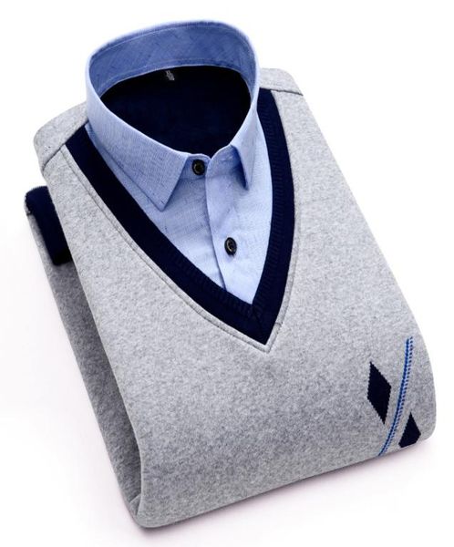 

new design men shirt long sleeve winter warm shirts men039s plus velvet thickening fake two pullover sweater social men039s 9176709, White;black
