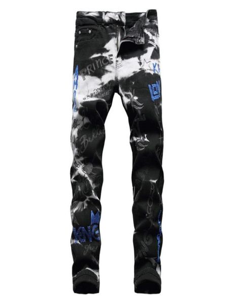 

men039s jeans letters embroidery black stretch denim embroidered pencil pants trousersmen039s6621840, Blue