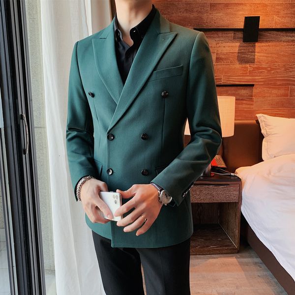 

men's suits blazers four seasons slim fit solid color business casual suit double breasted office banquet wedding dress tuxedo jacket 2, White;black
