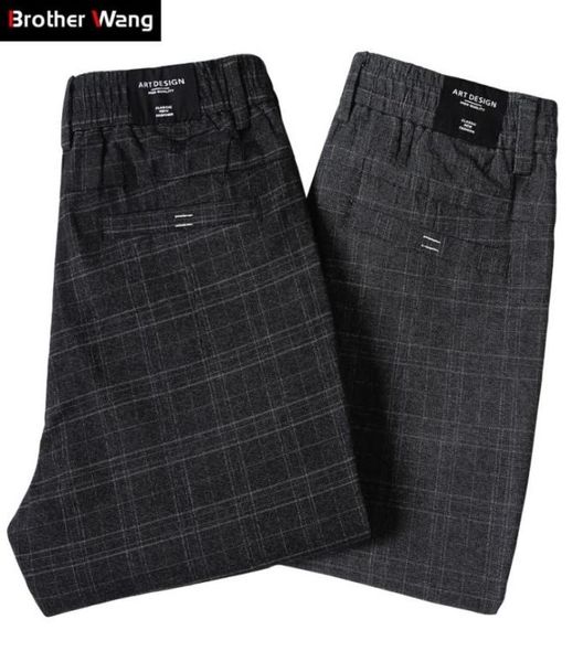 

new men039s casual plaid pants business casual slim fit dark grey classic style elastic trousers male brand clothes 2102012461306, Black