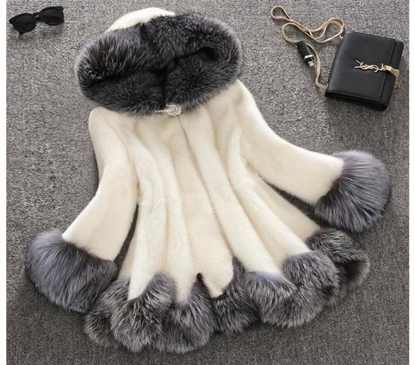 

fur coat female fur mink hair medium length hooded slim winter jacket coat collar natural liner long outerwear6930985, Black