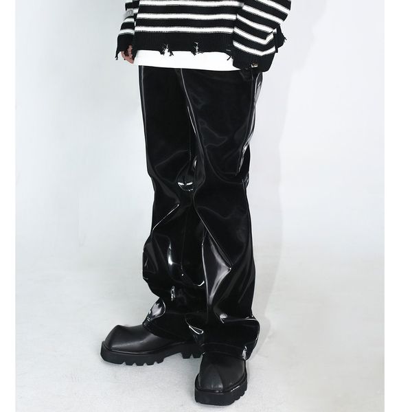 

women's pants s 2023 luxury metalic teachwear men trousers faux leather streetwear y2k men's pants trousers pantalon homme 230818, Black;white