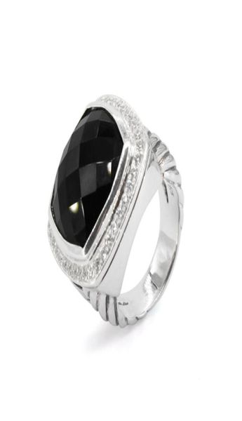

brand women039s rings 925 sterling silver 17mm blue z black onyx turquoise smoky quartz amethyst ring for women7512826, Golden;silver