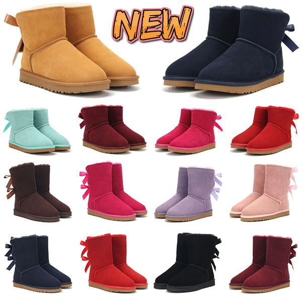 

famous uggity boots for women australia australian classic warm boots womens half snow boot bow winter full fur fluffy furry satin ankle boo, Black